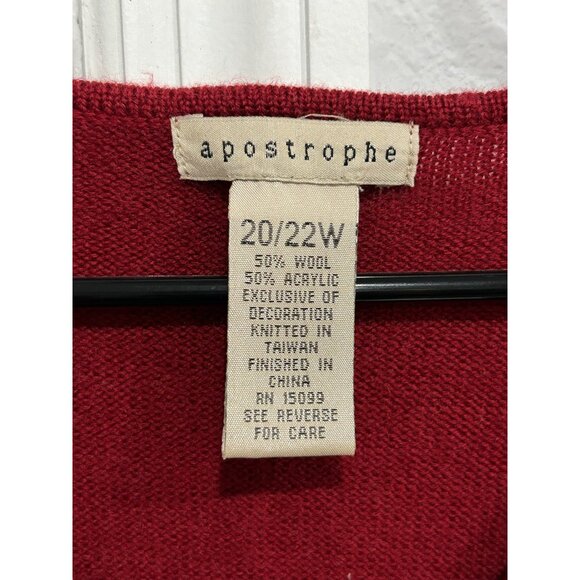 Apostrophe Red V Neck Sweater Black Floral Embroidery Size 20 - Picture 5 of 9